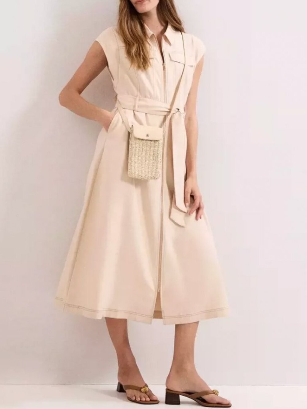 Phase Eight Alira Utility Midi Dress US 6/8/10/12 Natural Tan Beige